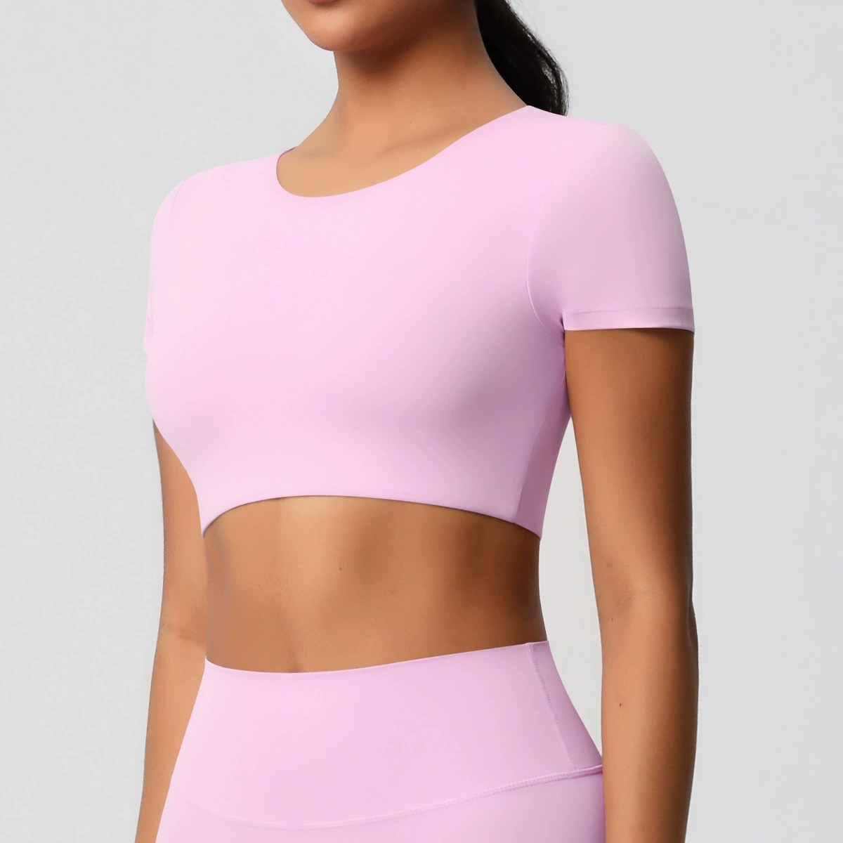 CZ8822-7105 sakura pink cropped short-sleeve training top
